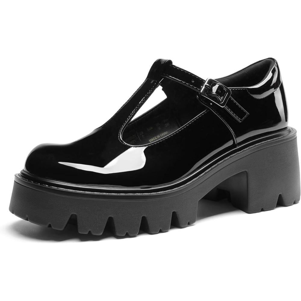 image:imageDREAM PAIRS Womens TStrap Mary Jane Shoes Low Platform Chunky Block Heels Closed Toe Work Pumps Comfortable Round Toe Dress Wedding Party ShoesBlackpat