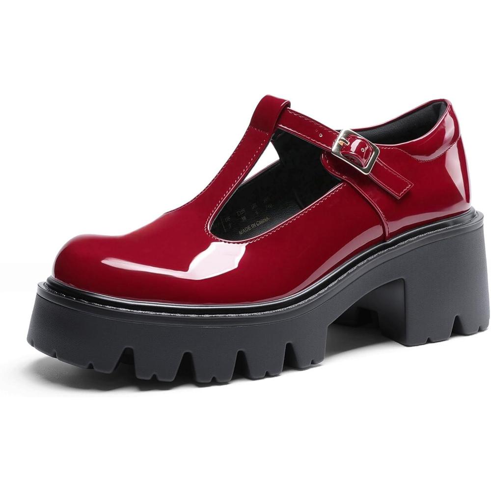 image:imageDREAM PAIRS Womens TStrap Mary Jane Shoes Low Platform Chunky Block Heels Closed Toe Work Pumps Comfortable Round Toe Dress Wedding Party ShoesRed