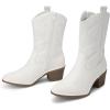 DREAM PAIRS Cowboy Boots for Women, Mid Calf Cowgirl Boots with Embroidery Round Toe Western Chunky Low Heel Shoes(All White)