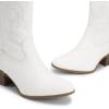 DREAM PAIRS Cowboy Boots for Women, Mid Calf Cowgirl Boots with Embroidery Round Toe Western Chunky Low Heel Shoes(All White)