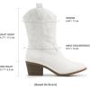 DREAM PAIRS Cowboy Boots for Women, Mid Calf Cowgirl Boots with Embroidery Round Toe Western Chunky Low Heel Shoes(All White)