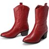 DREAM PAIRS Cowboy Boots for Women, Mid Calf Cowgirl Boots with Embroidery Round Toe Western Chunky Low Heel Shoes(Red)