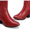 DREAM PAIRS Cowboy Boots for Women, Mid Calf Cowgirl Boots with Embroidery Round Toe Western Chunky Low Heel Shoes(Red)