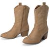 DREAM PAIRS Cowboy Boots for Women, Mid Calf Cowgirl Boots with Embroidery Round Toe Western Chunky Low Heel Shoes(Tan)