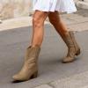 DREAM PAIRS Cowboy Boots for Women, Mid Calf Cowgirl Boots with Embroidery Round Toe Western Chunky Low Heel Shoes(Tan)