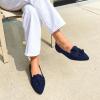 DREAM PAIRS Flats for Women Pointed Toe Foldable Knit Ballet Flats Comfortable Slip-On Dress Shoes Elegant Bow Flats for Work Office Business Casual Travel(Navy)