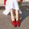 DREAM PAIRS Flats for Women Pointed Toe Foldable Knit Ballet Flats Comfortable Slip-On Dress Shoes Elegant Bow Flats for Work Office Business Casual Travel(Red)