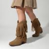 DREAM PAIRS Girls Cowboy Boots with Tassel Fringe Cowgirl Boots Kids Western Boots Stylish & Comfortable(Brown)