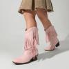 DREAM PAIRS Girls Cowboy Boots with Tassel Fringe Cowgirl Boots Kids Western Boots Stylish & Comfortable(Pink)