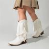 DREAM PAIRS Girls Cowboy Boots with Tassel Fringe Cowgirl Boots Kids Western Boots Stylish & Comfortable(White)