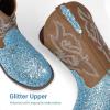 DREAM PAIRS Girls Cowgirl Boots Glitter Toddler Cowboy Boots Child Mid Calf Riding Shoes Party Birthday Dress Up for Toddler/Little/Big Kid(Blue)