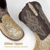 DREAM PAIRS Girls Cowgirl Boots Glitter Toddler Cowboy Boots Child Mid Calf Riding Shoes Party Birthday Dress Up for Toddler/Little/Big Kid(Gold)