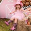DREAM PAIRS Girls Cowgirl Boots Glitter Toddler Cowboy Boots Child Mid Calf Riding Shoes Party Birthday Dress Up for Toddler/Little/Big Kid(Pink)