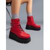 DREAM PAIRS Women Platform Combat Ankle Boots Goth Chunky High Heel Lace Up Motorcycle Booties(Red)