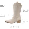 DREAM PAIRS Women’s Square Toe Cowboy Mid Calf Western Boots(Beige)