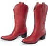 DREAM PAIRS Women’s Square Toe Cowboy Mid Calf Western Boots(Red-pu)