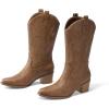 DREAM PAIRS Women’s Square Toe Cowboy Mid Calf Western Boots(Tan)