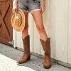DREAM PAIRS Women’s Square Toe Cowboy Mid Calf Western Boots(Tan)