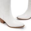DREAM PAIRS Women’s Square Toe Cowboy Mid Calf Western Boots(White-pu)