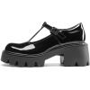 DREAM PAIRS Women’s T-Strap Mary Jane Shoes Low Platform Chunky Block Heels Closed Toe Work Pumps Comfortable Round Toe Dress Wedding Party Shoes(Black-pat)