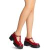 DREAM PAIRS Women’s T-Strap Mary Jane Shoes Low Platform Chunky Block Heels Closed Toe Work Pumps Comfortable Round Toe Dress Wedding Party Shoes(Red)