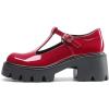 DREAM PAIRS Women’s T-Strap Mary Jane Shoes Low Platform Chunky Block Heels Closed Toe Work Pumps Comfortable Round Toe Dress Wedding Party Shoes(Red)
