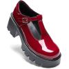 DREAM PAIRS Women’s T-Strap Mary Jane Shoes Low Platform Chunky Block Heels Closed Toe Work Pumps Comfortable Round Toe Dress Wedding Party Shoes(Red)