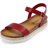 DREAM PAIRS Women’s Open Toe Ankle Strap Espadrille Casual Flatform Platform Wedge Sandals(Red-pu)