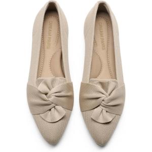 DREAM PAIRS Flats for Women Pointed Toe Foldable Knit Ballet Flats Comfortable Slip-On Dress Shoes Elegant Bow Flats for Work Office Business Casual Travel(Nude)