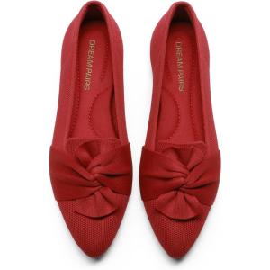 DREAM PAIRS Flats for Women Pointed Toe Foldable Knit Ballet Flats Comfortable Slip-On Dress Shoes Elegant Bow Flats for Work Office Business Casual Travel(Red)