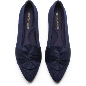 DREAM PAIRS Flats for Women Pointed Toe Foldable Knit Ballet Flats Comfortable Slip-On Dress Shoes Elegant Bow Flats for Work Office Business Casual Travel(Navy)