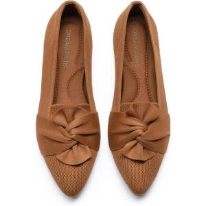 DREAM PAIRS Flats for Women Pointed Toe Foldable Knit Ballet Flats Comfortable Slip-On Dress Shoes Elegant Bow Flats for Work Office Business Casual Travel(Brown)