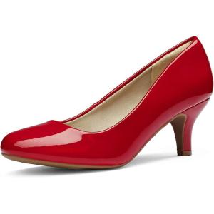 DREAM PAIRS Women’s Dress Comfortable Low Heel Pump Shoes(Red/Pat)