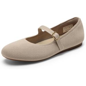 DREAM PAIRS Women’s Mary Jane Ballet Flat Shoes Dressy Foldable Knit Flats with Arch Support Comfortable for Casual Work Office(Nude)