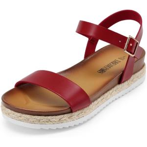 DREAM PAIRS Women’s Open Toe Ankle Strap Espadrille Casual Flatform Platform Wedge Sandals(Red-pu)