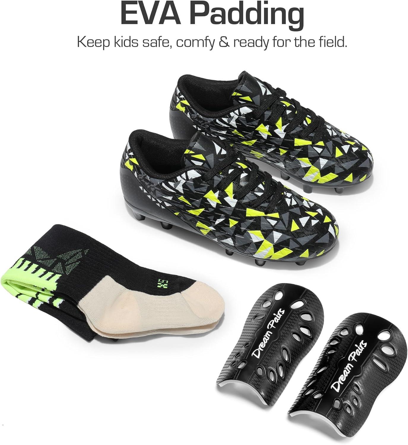 image:imageDREAM PAIRS Boys Girls Soccer Cleats Youth Firm Groud Athletic Outdoor Trainning Football Shoes with Soccer SocksBlackNeon Green