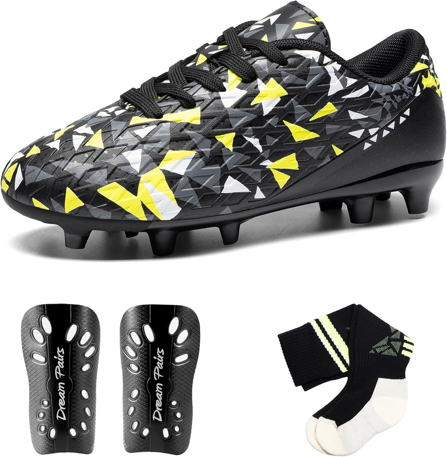 image:imageDREAM PAIRS Boys Girls Soccer Cleats Youth Firm Groud Athletic Outdoor Trainning Football Shoes with Soccer SocksBlackNeon Green