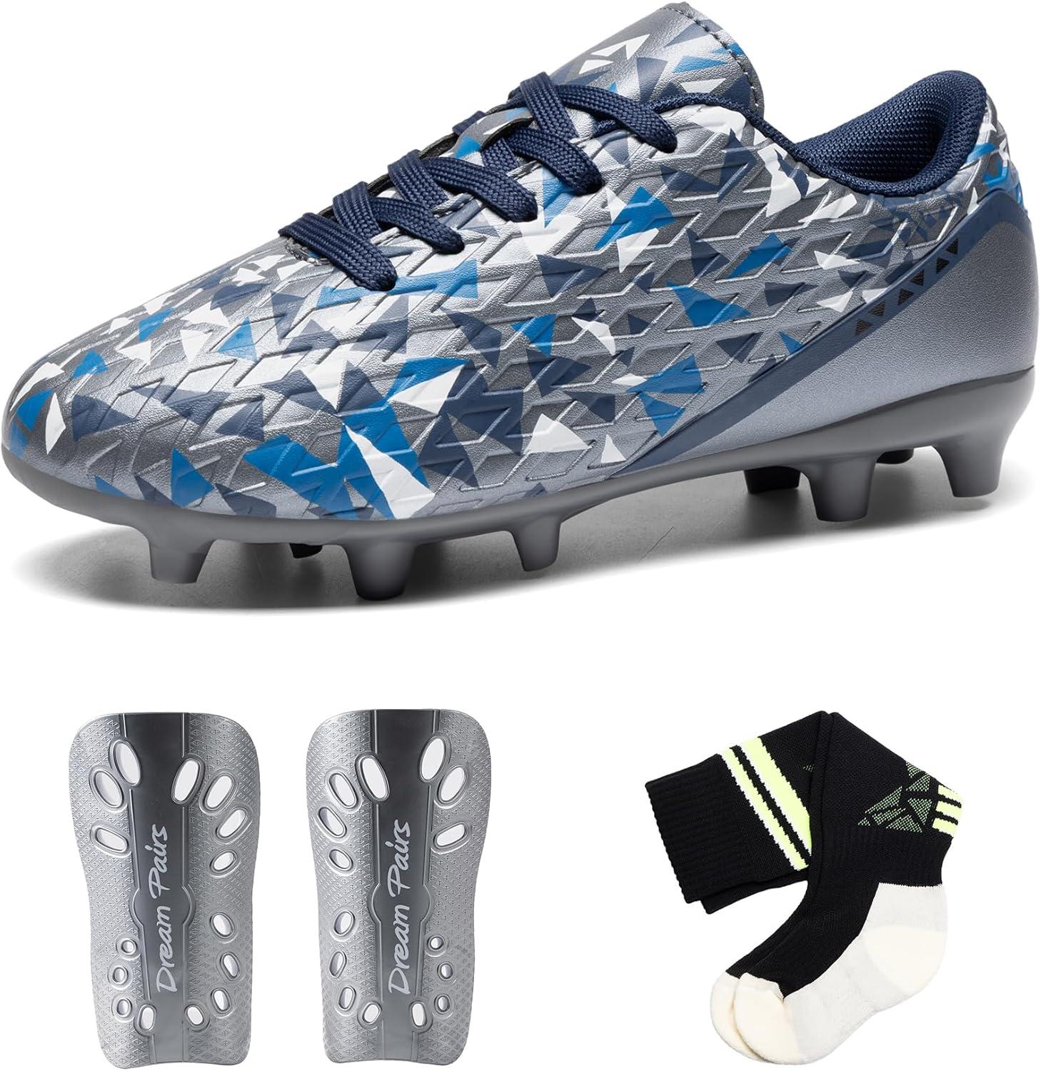 image:imageDREAM PAIRS Boys Girls Soccer Cleats Youth Firm Groud Athletic Outdoor Trainning Football Shoes with Soccer SocksDark GreyNavy