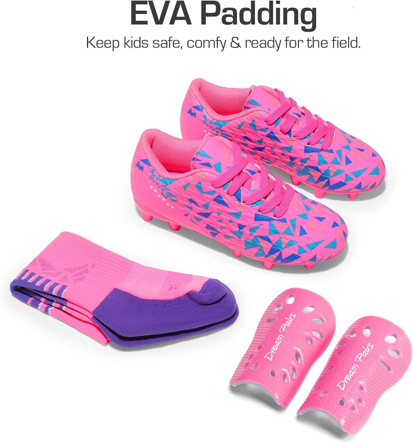 image:imageDREAM PAIRS Boys Girls Soccer Cleats Youth Firm Groud Athletic Outdoor Trainning Football Shoes with Soccer SocksHot PinkBlue