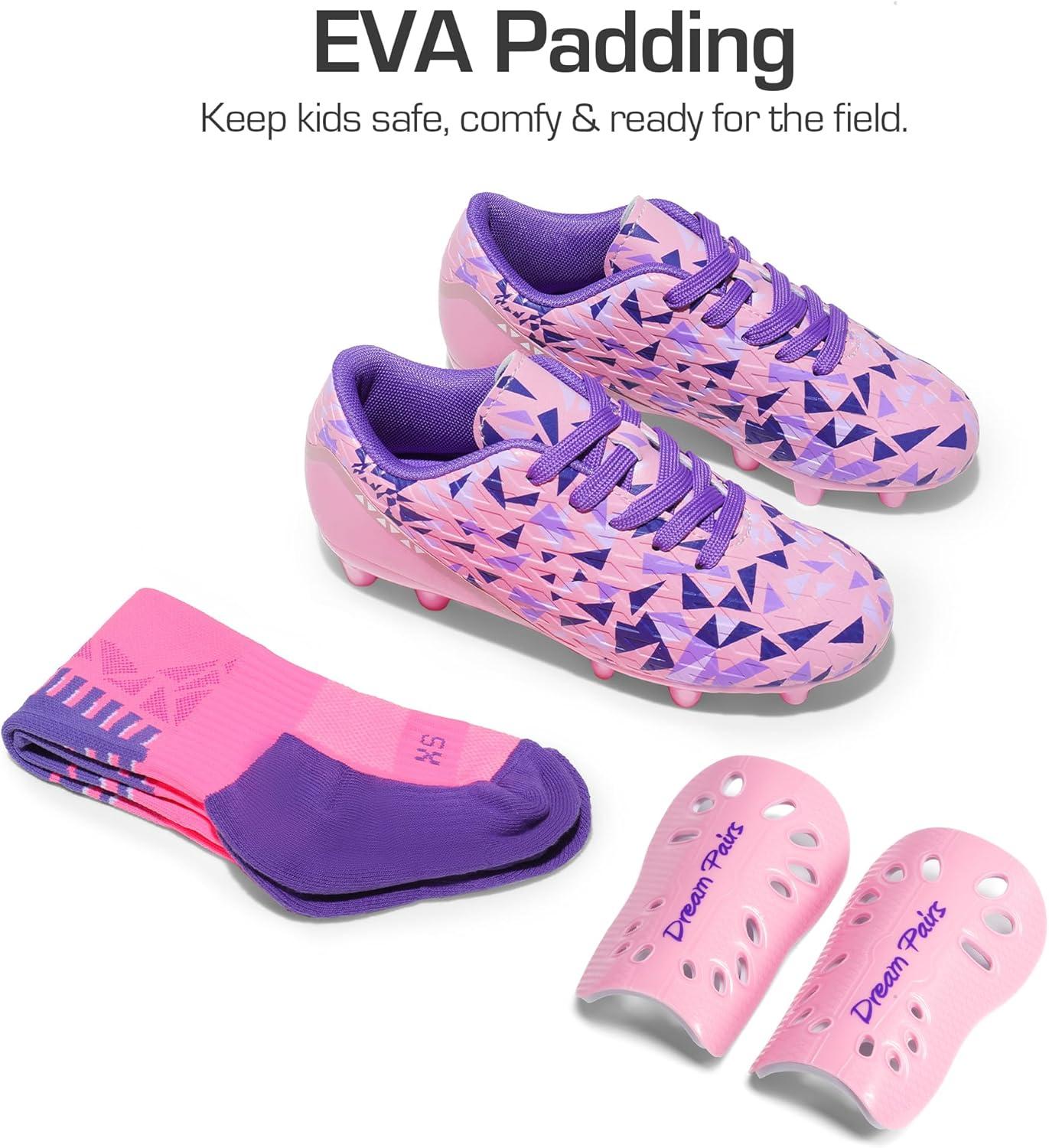 image:imageDREAM PAIRS Boys Girls Soccer Cleats Youth Firm Groud Athletic Outdoor Trainning Football Shoes with Soccer SocksPinkLight Purple