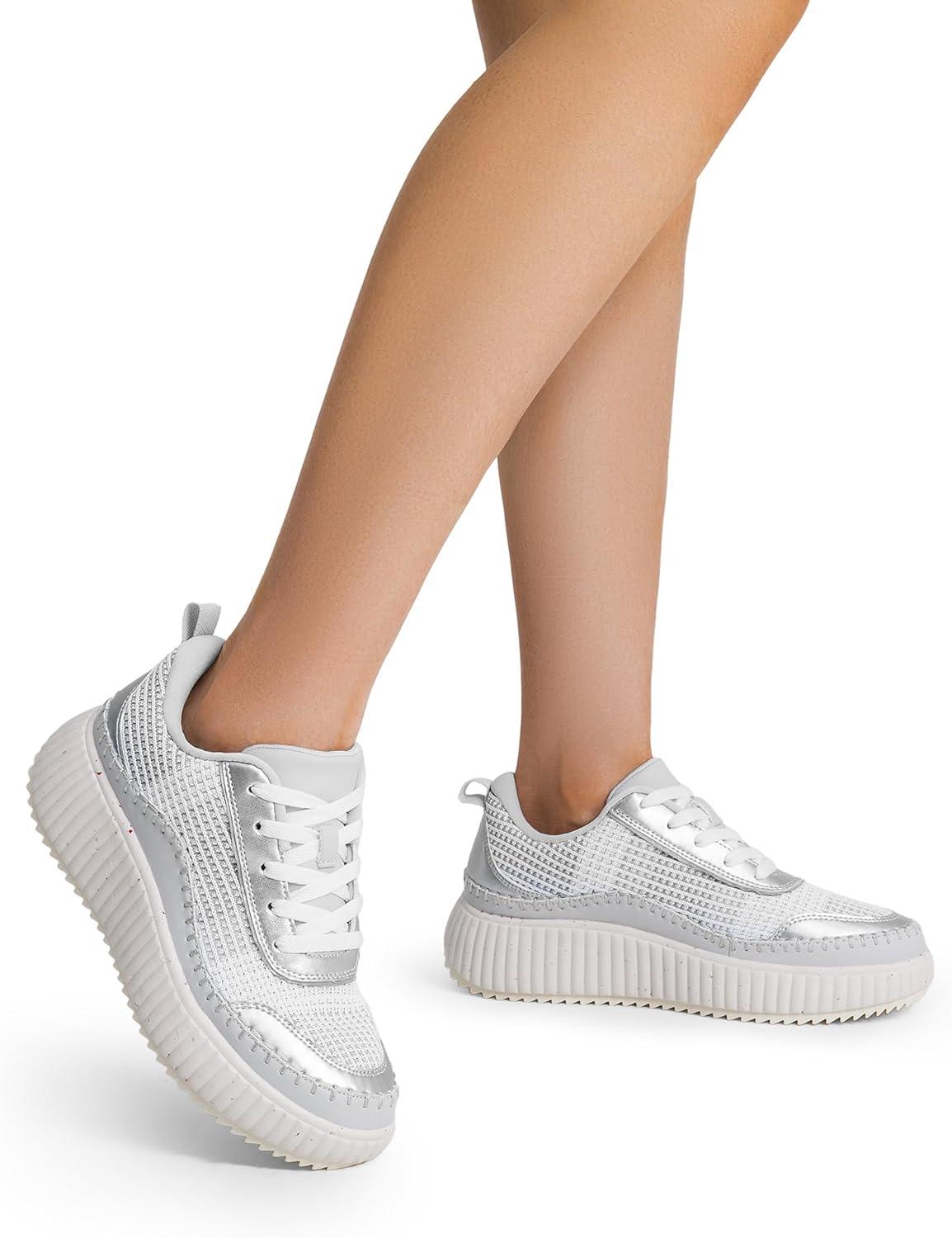 image:imageDREAM PAIRS Women Chunky City Tweed Comfortable Casual Platform Fashion SneakerSilver