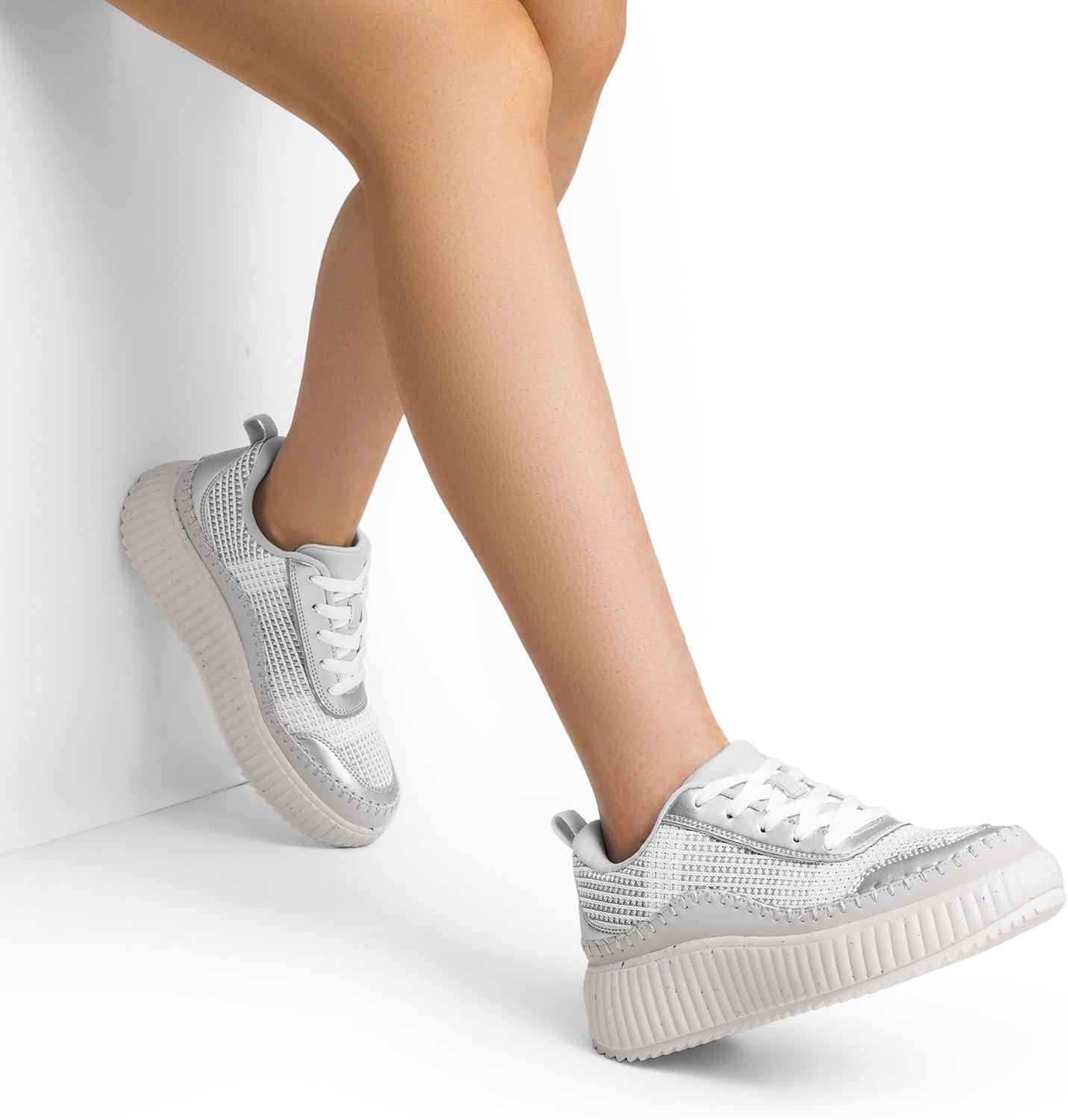 image:imageDREAM PAIRS Women Chunky City Tweed Comfortable Casual Platform Fashion SneakerSilver