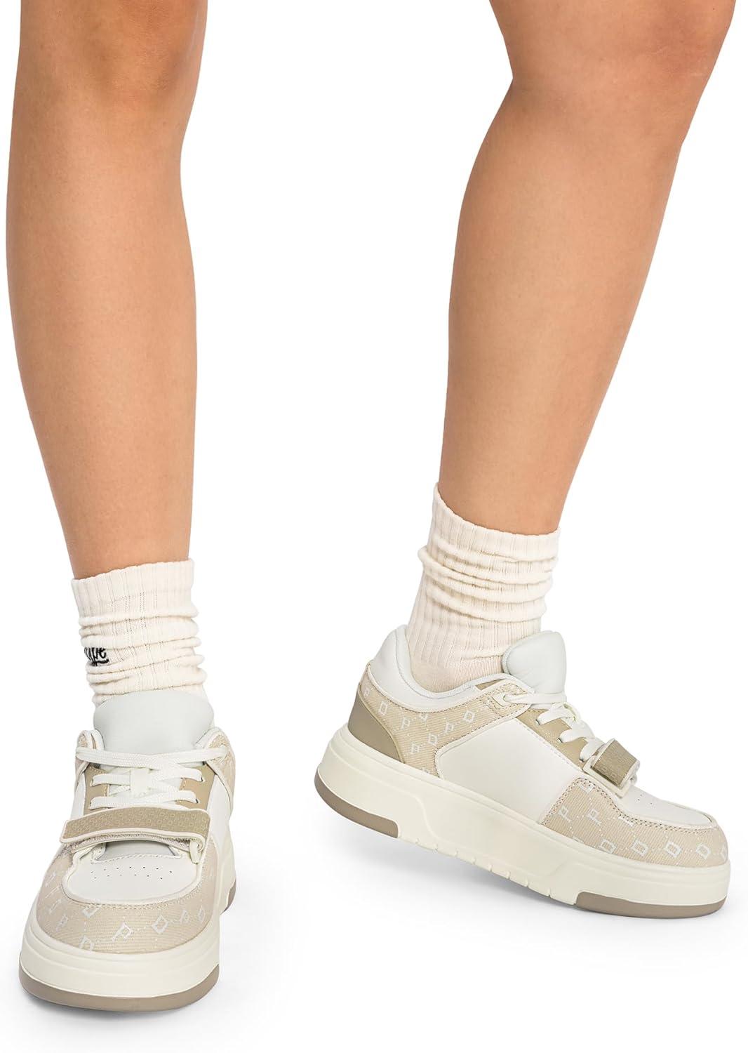 image:imageDREAM PAIRS Women Platform Chunky Sneakers Leather Oli Casual Fashion SneakerWhiteBeige