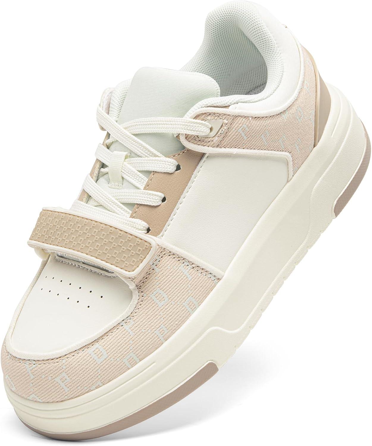image:imageDREAM PAIRS Women Platform Chunky Sneakers Leather Oli Casual Fashion SneakerWhiteBeige