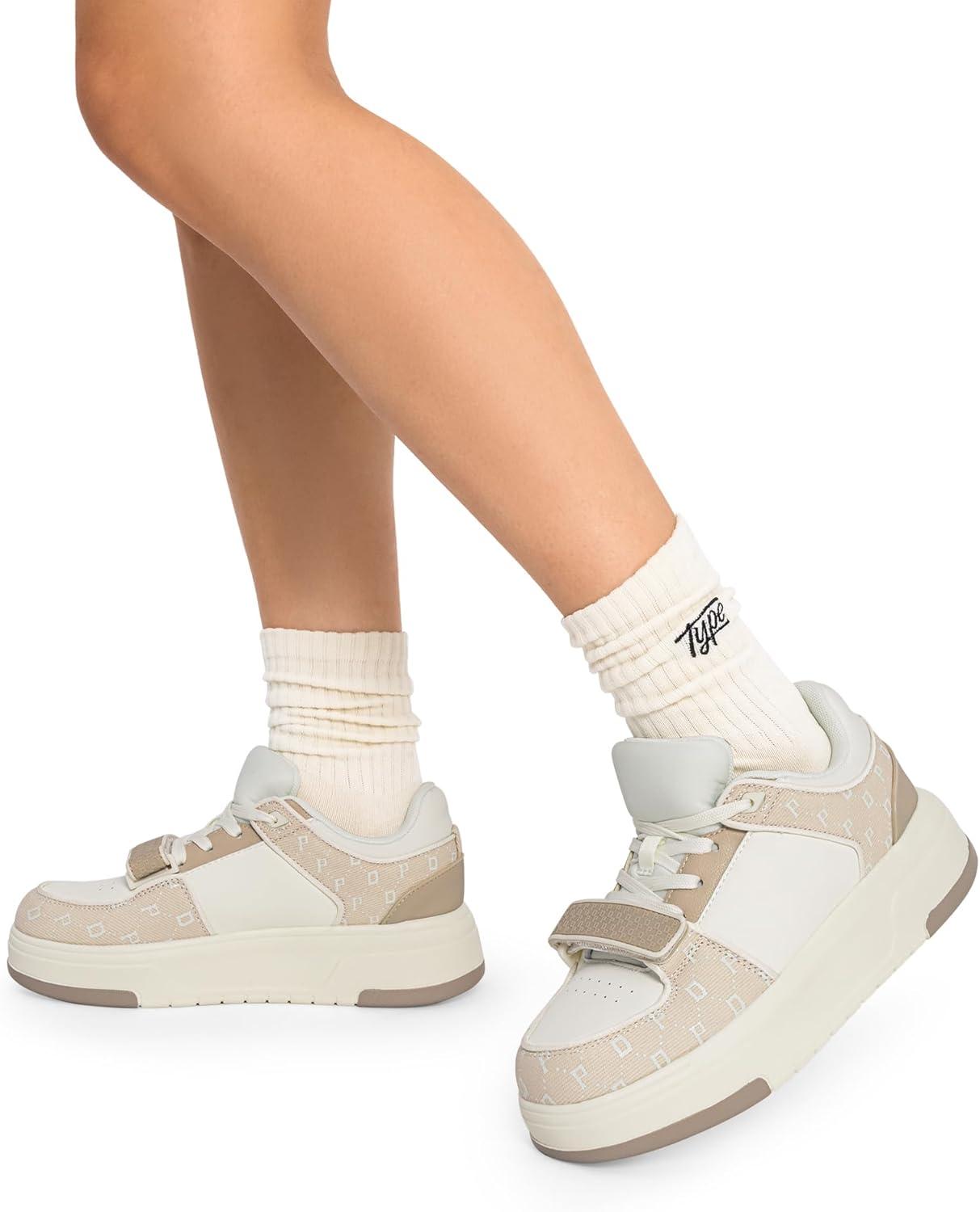 image:imageDREAM PAIRS Women Platform Chunky Sneakers Leather Oli Casual Fashion SneakerWhiteBeige