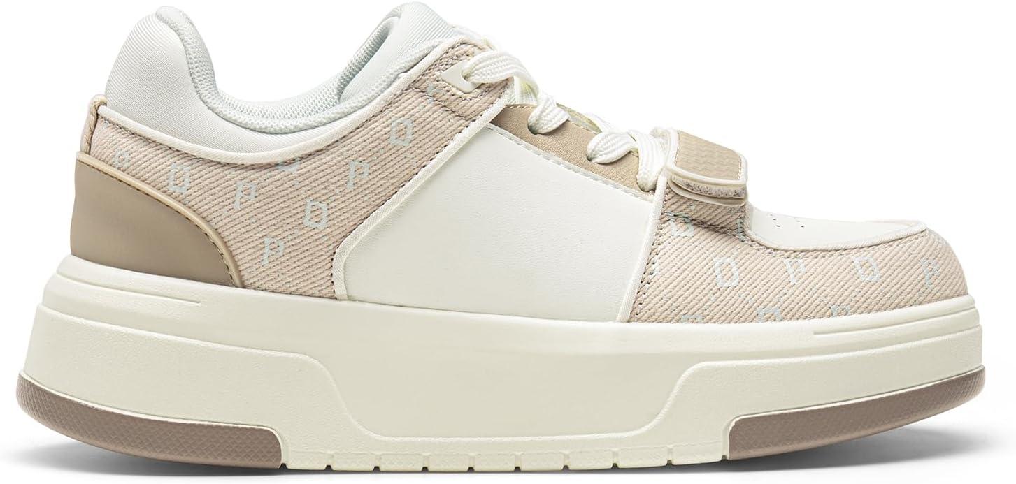 image:imageDREAM PAIRS Women Platform Chunky Sneakers Leather Oli Casual Fashion SneakerWhiteBeige