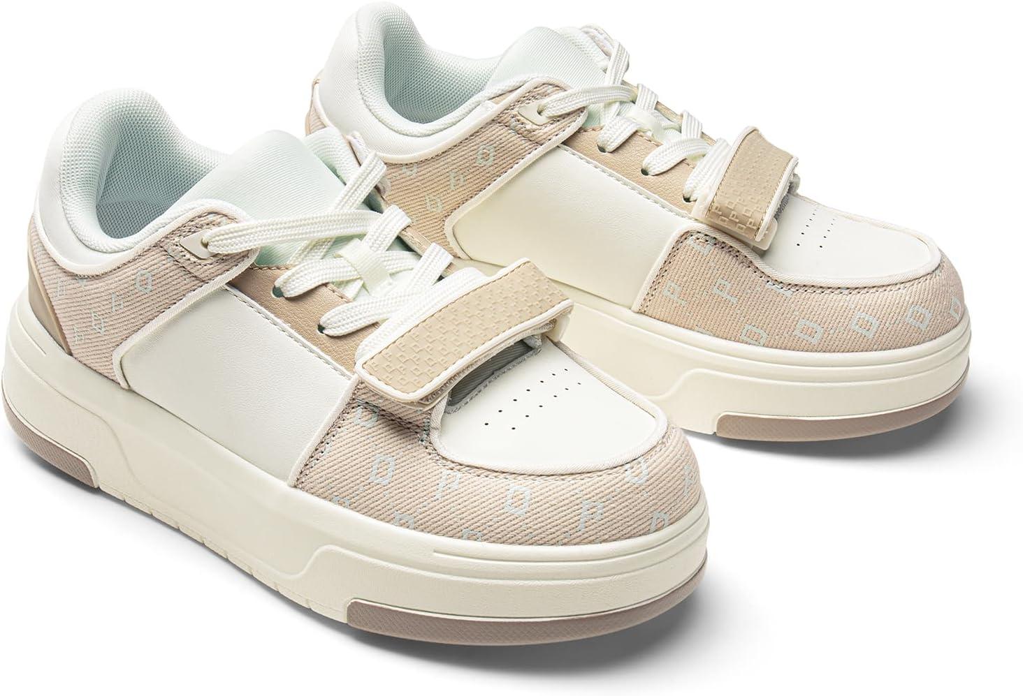 image:imageDREAM PAIRS Women Platform Chunky Sneakers Leather Oli Casual Fashion SneakerWhiteBeige
