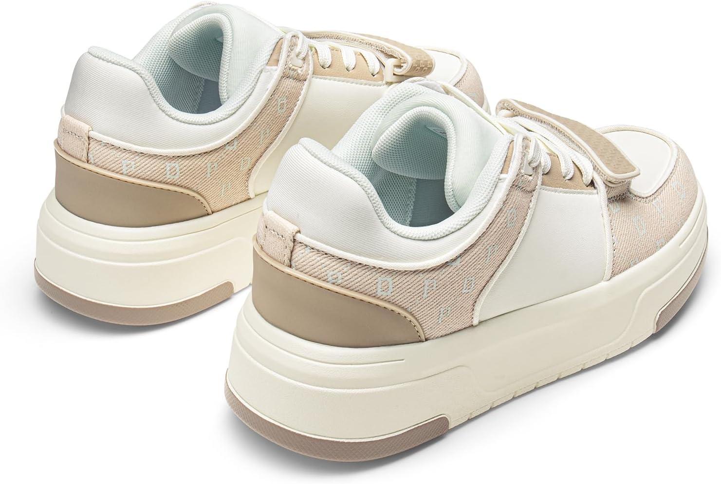 image:imageDREAM PAIRS Women Platform Chunky Sneakers Leather Oli Casual Fashion SneakerWhiteBeige