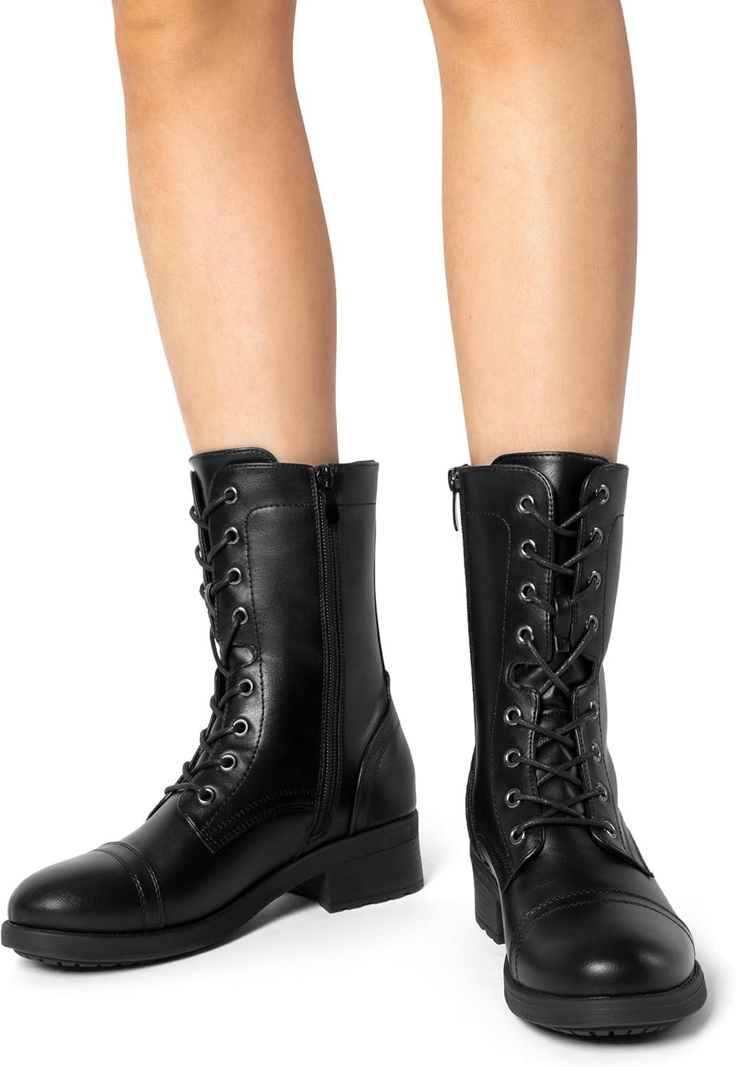 image:imageDREAM PAIRS Womens Combat Mid Calf BootsBlack