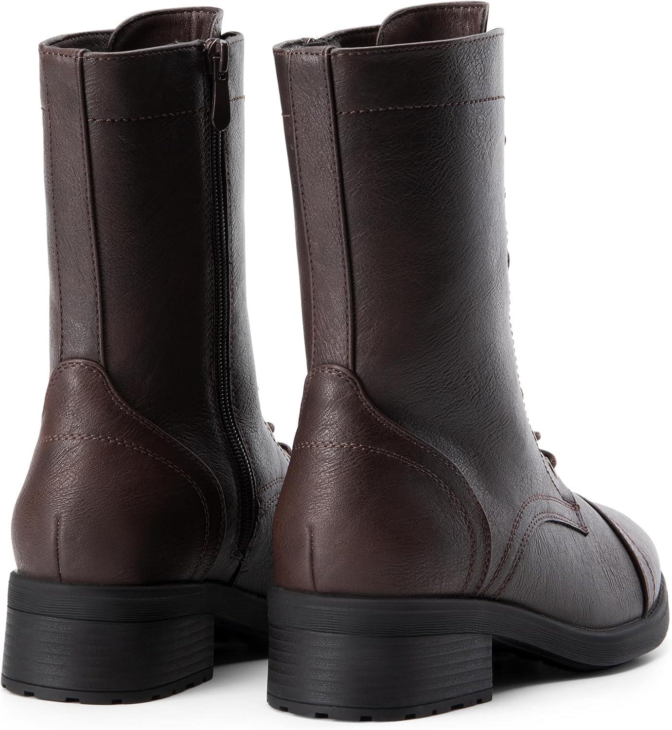 image:imageDREAM PAIRS Womens Combat Mid Calf BootsDark Brown